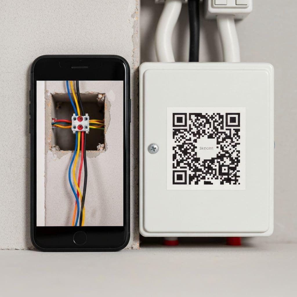 Telefon z aplikacją KableWScianie.pl pokazujący dokumentację instalacji